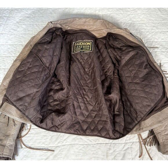 Vtg 90'S Hudson Leather Tan Biker Jacket Fringe Concho Buttons Western Womens M - Picture 5 of 10